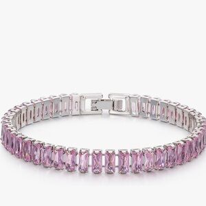 Pink crystal tennis bracelet 14k white gold plated